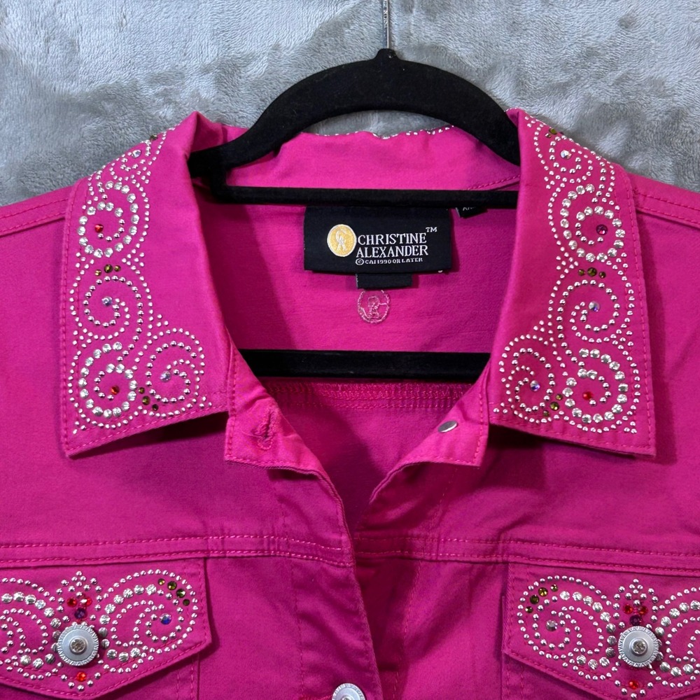 Christine Alexander Fuchsia Swarovski Crystal Embellished Denim Jacket XXL New - Picture 2 of 13